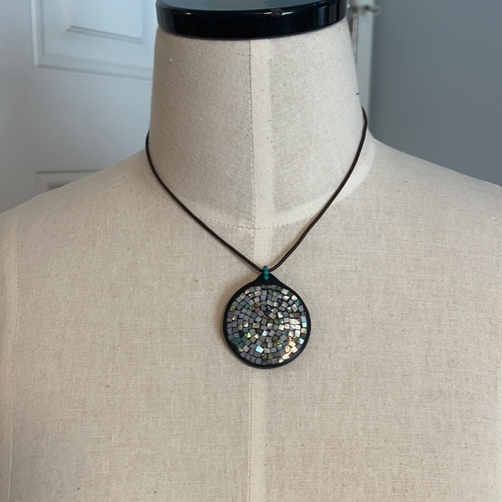 Black pendent necklace leather strap